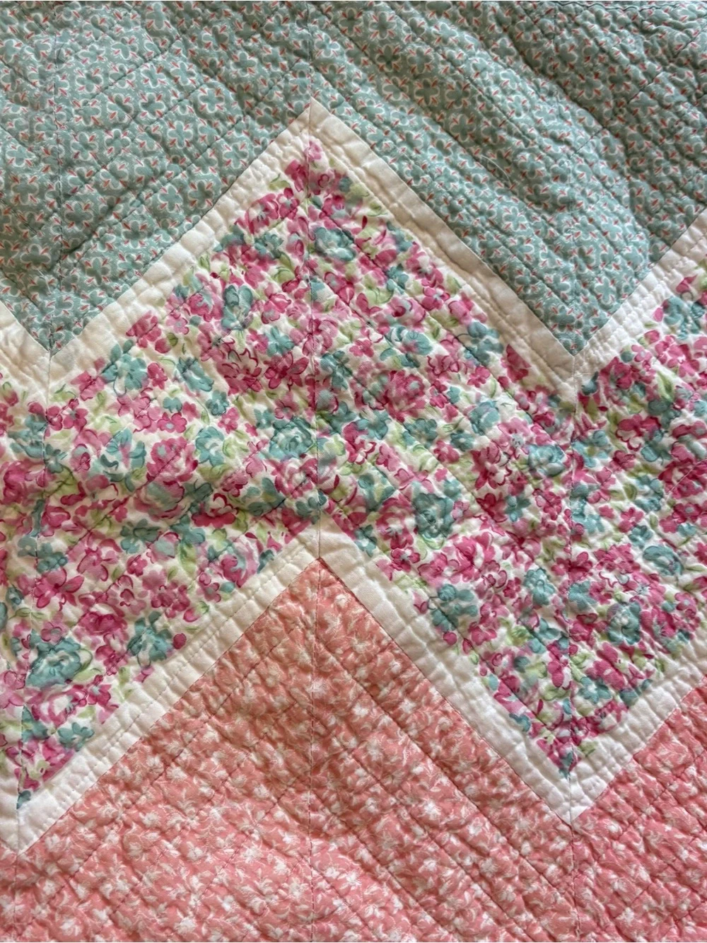 Laura Ashley Pillow Shams Set‎ Of 2 Standard Pink Blue Floral Patchwork Quilted